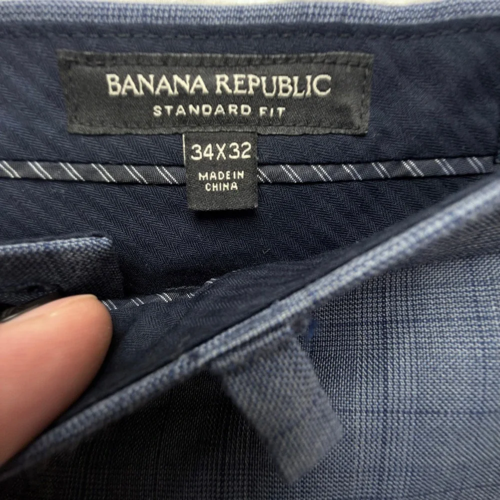 Banana Republic Mens Blue Gray Plaid Wool Pants 34x32 Office Quiet Luxury